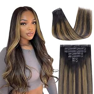 Lashey Seamless Hair Extensions Clip ins Staright 110g Natural Black Mixed Chestnut Brown 18 Inch 7pcs PU Weft Clip in Hair Extensions Real Human Hair with Invisi Edge for Black Women
