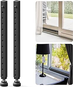 Adjustable Window Security Bar,17-33 Inch Sliding Door Security Bar Lock with Rubber Base,Window Stopper for Patio Sliding Glass Door/Sliding Window/Anti-Theft/Child Safety (Black - 2 Pack)