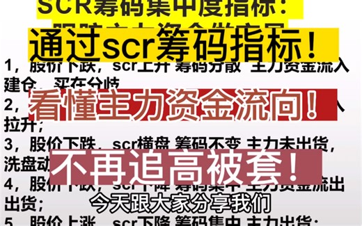 A股：通过scr筹码指标，看懂主力资金流向，不再追高被套！