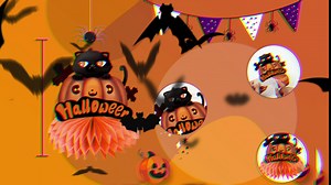 8pcs Halloween Table Decorations Centerpieces, Black Orange Cute Halloween Decorations Tabletop for 3d Honeycomb Topper Halloween Centerpieces for Tables Happy Boo Halloween Table Decorations cocomigo