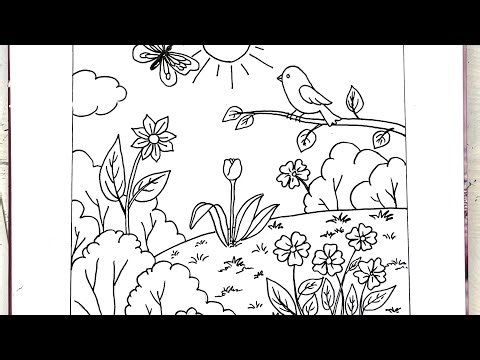 Easy Spring Nature Drawing | How to Draw Birds, Flowers & Sun 🌸🐦 | Step-by-Step!!