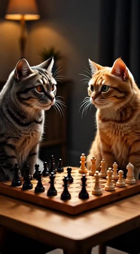 ♟️ Cat cheats in chess against friend 😼 Description: Two cats face off in a tense chess match… until one cat knocks all the pieces over! Pure mischief and chaos. #shorts #cat #chess #funnyanimals #gaming