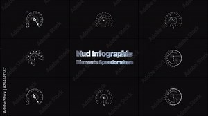 Hud Infographic Elements Speedometers offers a vast array of abstract, futuristic HUD elements, specifically featuring animated speedometers, that epitomize modern high-tech aesthetics. 4K resolution