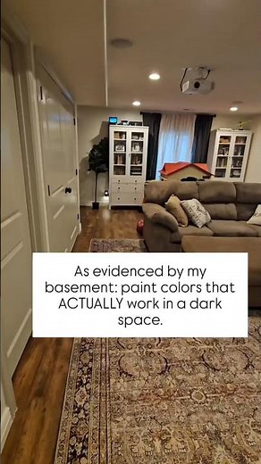 Cozy basement glow-up ✨ Swiss Coffee walls, Vintage Pewter doors & Urbane Bronze accent wall