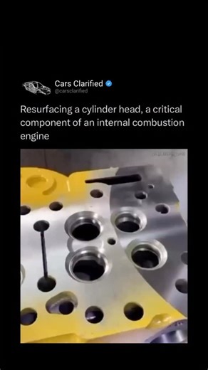 Cars Clarified on Instagram: "Resurfacing a cylinder head is one of the most important steps in keeping an engine healthy and efficient. Over time, heat and pressure can warp the metal surface that seals the head to the engine block. Even the smallest uneven spot can cause head gasket leaks, loss of compression, or coolant mixing with oil - all of which can lead to major engine damage. By resurfacing the head, you restore a perfectly flat, smooth surface for a tight seal and proper combustion. I