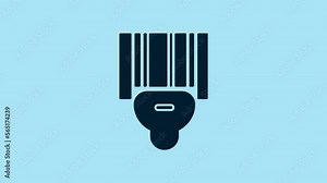 Blue Scanner scanning bar code icon isolated on blue background. Barcode label sticker. Identification for delivery with bars. 4K Video motion graphic animation Stock Video