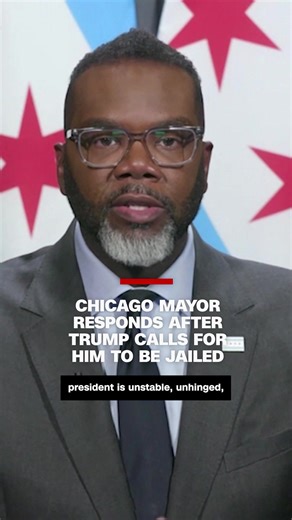 Chicago Mayor Brandon Johnson (D) responds after President Donald Trump called for Johnson and Illinois Governor JB Pritzker to be jailed for “failing to protect” ICE officers.