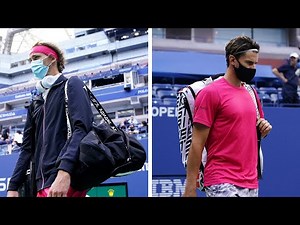 Alexander Zverev and Dominic Thiem walk onto Arthur Ashe for the US Open 2020 Final