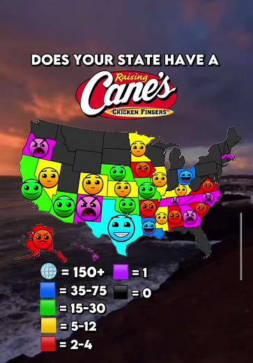 FL and NY may have on depending on when rhis map was made 💀 #canes #raisingcanes #maps #map #mapper #mapping #usa #statemaps