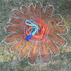 Hand Cast Net with Flying Disc, Magic Fishing Casting Net for Bait Fish (Braided Tyre Line Chain Sinker Net with Carry Bag, 7ft Radius)