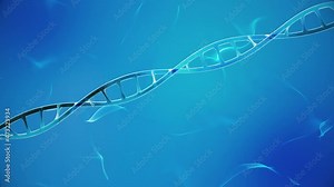 Looping blue and shiny DNA Strand Animation on light blue looping Background; DNA slowly rotating and organized into long structures called chromosomes