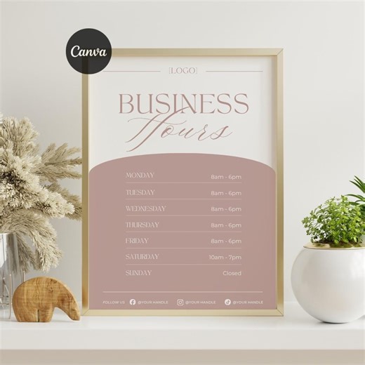 Business Hours Sign Template: Store Schedule Display Printable, Shop Open Closed Poster for Salon Spa, Pink Small Business, Canva Editable - Etsy