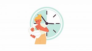 Healthy formula-fed newborn feeding schedule 2D animation. New mom baby nutrition 4K motion graphic. Infant drinking milk from bottle animated characters cartoon flat concept, white background