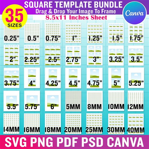 35x Square Template Bundle. Editable Canva Square Label, Collage Sheet, Blank Square Sticker Printable Drag & Drop Design, 0.25inch - 6inch - Etsy Australia