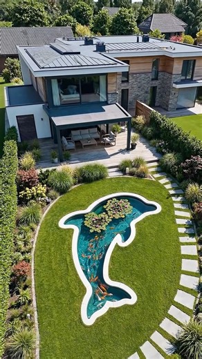 Dolphin Shaped Koi Pond Garden | Creative Backyard Landscaping Idea