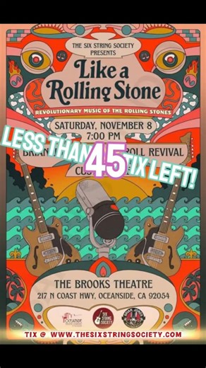 Would love to see you here! Like a Rolling Stone Nov. 8th Oceanside Tix at thesixstringsociety.com | Six String Society