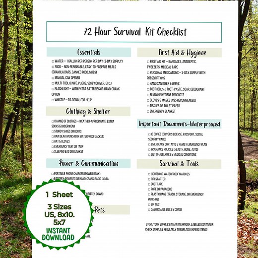 72 Hour Survival Kit Checklist Printable, Emergency Preparedness Checklist, Disaster Preparedness Checklist, Emergency Preparedness Plan - Etsy