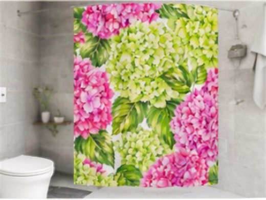 Pink Green Hydrangea Shower Curtain, Coastal Cottage Botanical Bathroom Decor - Etsy