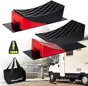 Pawaday RV Leveling Blocks, 2 Packs Camper Leveler System with Two Chocks, 2 Anti-Slip Mats, 1T Bubble Level and Carry Bag, Up to 35000 LBS, for,Travel Trailers, Trucks, RV, Campers