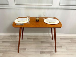 Modern Small Dining Table for Two, Narrow Dining Table for 2 Person, Round Walnut Pine Wood Mid Century Table, MCM Kitchen Table - Etsy