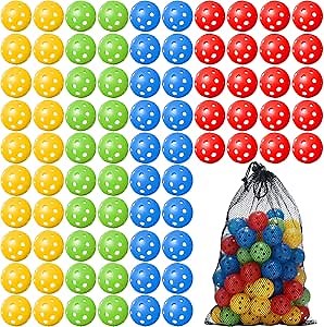 80 Pack Practice Golf Balls Limited Flight 42 mm Golf Training Airflow Hollow Plastic Ball for Women Men Indoor Outdoor Driving Range Swing Practice Home