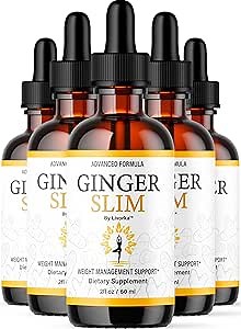 (5 Pack) Ginger Slim Drops - Official GingerSlim Droppers Supplement Premium Formula, Ginger Slim All Natural Liquid Support Advanced Formula Healthy Drops Reviews, 5 Bottles for 5 Months