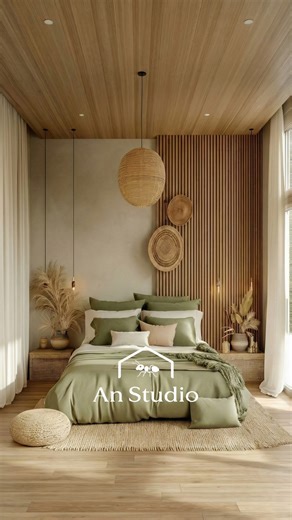 An Studio Create & Transform on Instagram: "From an old, messy bedroom to a calm boho retreat 🌿 Design highlights: warm wood ceiling, slatted accent wall, rattan textures, soft sage bedding, and a clean natural palette. AI concept / inspiration only. Audio: ASMR-style ambience. Team Before or After? #BedroomMakeover #BeforeAfter #BohoBedroom #CozyBedroom #NeutralInteriors #SmallRoomDesign #HomeMakeover #InteriorInspo #ASMRVibes #CalmHome #RattanDecor"