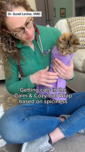 The Calm & Cozy Cat Wrap on Instagram: "The Calm & Cozy Cat Wrap was designed specifically for spicy kitties. It’s used daily by veterinary professionals who frequently handle fractious cats. Here’s a quick look at what wrapping looks like across different spice levels. To those who call the wrap “unethical,” it’s important to understand that it’s based on the same principles as the widely accepted towel wrap – an anxiety reduction technique with strong practical and behavioral evidence behind i