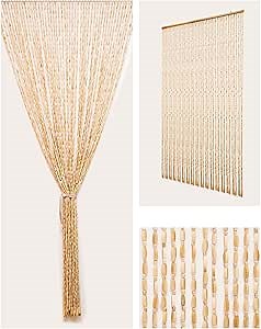 52 Strands Beaded Curtain for Doorways -35.4"x79"- Handmade Natural Beaded Curtains，Boho Doorway Wood and Bamboo Bead Curtain-As Insect Screen/Room Divider-Beige