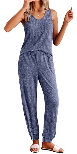 Fantaslook Womens Pajamas Sets V Neck Tank Tops and Long Pants Two Piece Lounge Sets Summer Oufits Loungewear