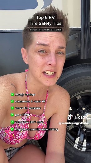 Top 5, err 7 RV tire safety tips! #rvtires #tiresafety #travelsafety #roadsafety #rvtips #rvtip #rvtipsandtricks #camperhacks #camperhack #rvlife #rvliving #rvtravel #traveltips #travelday #traveltipsandtricks #travel
