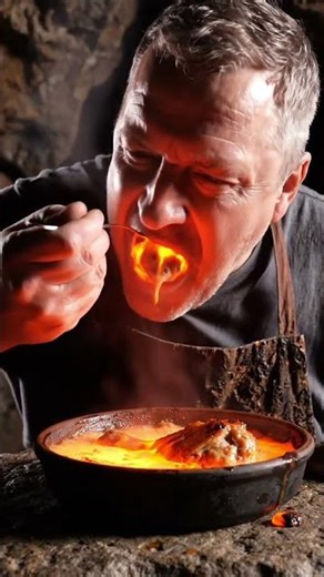 man eating chicken made with lava 🔥🥵🤯😱#funny