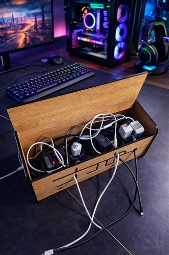 Solid Oak Wooden Cable Management Box for Gaming Desk Setup, Power Strip Organizer Case, Extension Cord Storage - Etsy Australia