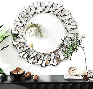 32" Decorative Wall Mirror, Large Round Mirror Wall Decor with Beveled Glass Frame for Living Room, Entryway, Dining Room, Bathroom, Vertical