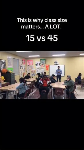 This is what 15 students VS 45 students in a class looks like. In my 22 years of teaching, I will say with absolute certainty that my most effective and engaged classes were always between 15 and 20 students. I can’t even imagine having 30 students in a class but so many teachers do. Teachers, what was your largest class, and, in your opinion, what is your ideal class size to be the most effective teacher you could be? #teachers #teacherlife🍎 #classsizematters #teachersofinstagram | Nicholas Fe