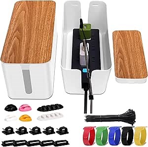 YUANYE Cable Management Box Cable Management Kit for Power Strip to Hide Wires,Cord Organizer Boxes,Safe ABS Material Wire Organizer of Cable Clips Sleeve for Home & Office,2Pack-123PCS/White