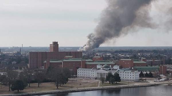 Dozens of firefighters battle large fire at warehouse near Olde Towne Portsmouth