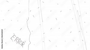 The animation consists of particles, lines and the word "error" flashing on the screen. Simulate a technical failure with visual noise.