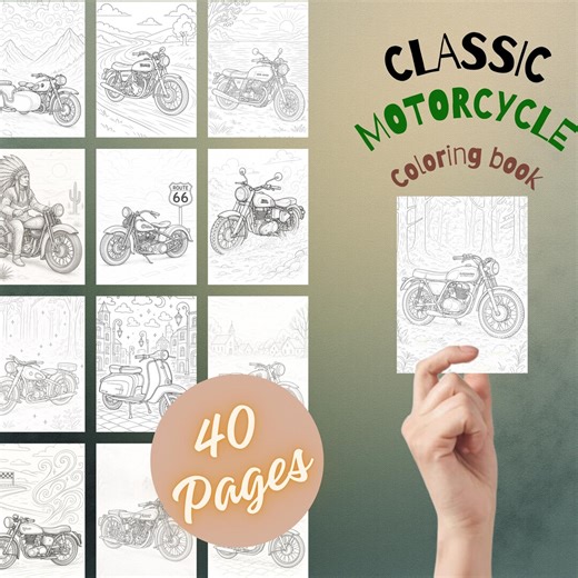 40 Classic Motorcycle Coloring Pages for Adults | Vintage Motorbikes | Whimsical Realism Printable PDF - Etsy