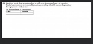 viii. Identify the error in the given sentence, from an article... | Filo