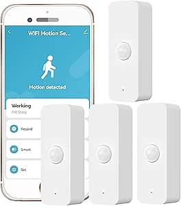 WiFi PIR Motion Sensor: Smart Indoor Motion Detector with App Notification Alerts & Records, Battery Included, Infrared Movement Detector for Remote Monitor and Home Automation (4-Pack)