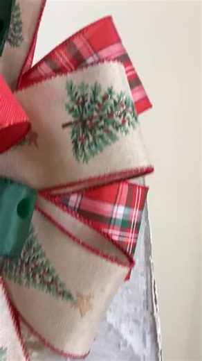 Christmas Bow, Farmhouse Christmas Tree Print Wreath Bow, Christmas Tree Topper, Christmas Decor, Red and Beige Christmas Bow, Lantern Bow - Etsy
