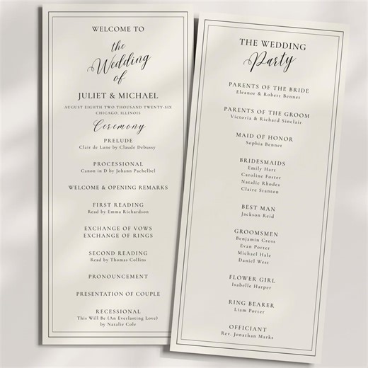 Editable Wedding Ceremony Program Template, 4x9 Modern and Minimalist Black and White Design - Etsy UK
