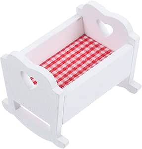 NUOBESTY Miniature Doll Crib Doll Cradle Bed 1:12 Scale Cradle Models Tiny Wooden Bed House Furniture for House Decoration Accessories
