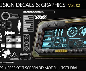 ArtStation - 280 SCIFI Sign Decals & Graphics (Vol.2)   Free Scifi Screen 3D Model   Tutorial | Game Assets