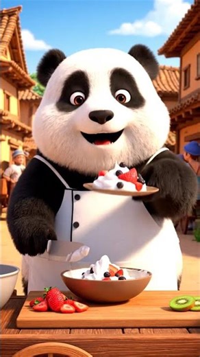 Street Food: A Baby Panda selling Pavlova (Australian/NZ Meringue Dessert) at Mud-Wall Village Roa