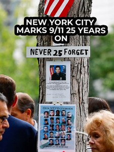 New York City holds a remembrance ceremony for the 25th anniversary of the 9/11 attacks. #newyork #usnews #911remembrance #gbnews