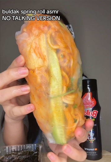 buldak spring rolls🔥🥵! ROAD TO 46K💗! this filled me UP w the amount of ingredients i put in the roll 😭 #buldak #springroll #asmr #fypシ #fypシ゚viral