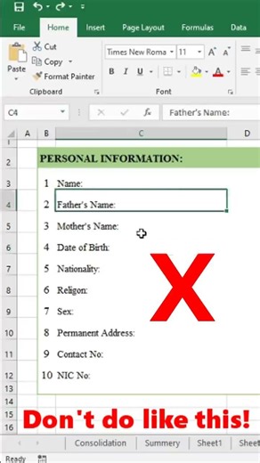 how to design simpe MS Excel form easily #shorts #excel