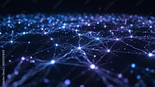 Dynamic digital network creating a vast interconnected web of data and light across a futuristic landscape